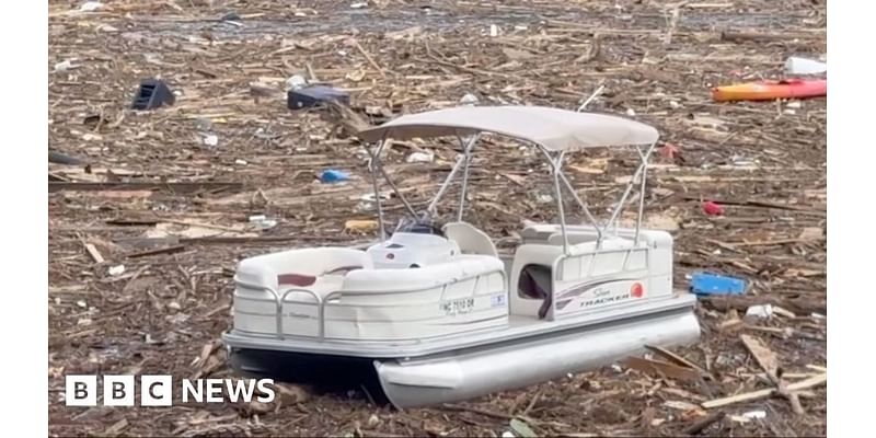 Watch: Hurricane Helene leaves lake filled with debris