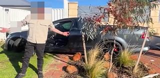 Driver's unbelievable response after he was filmed crashing into the front yard of a Perth house and stumbling out of his car