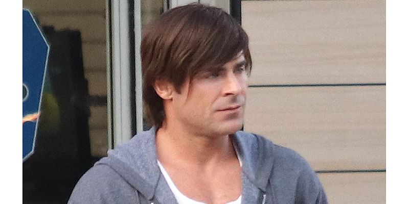 Zac Efron goes back to his High School Musical hairdo as he films in LA