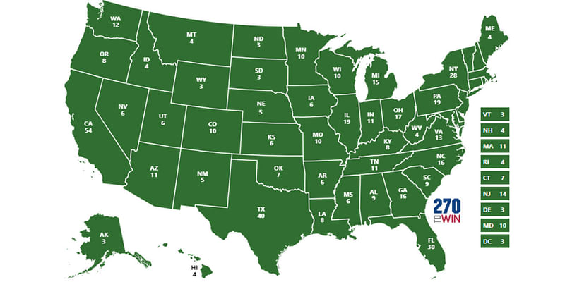 How many electoral votes does each state have? How many needed to win?