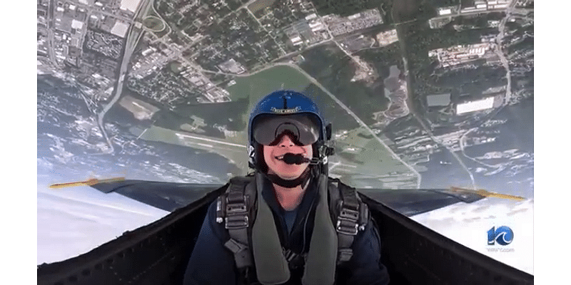 Meteorologist Ricky Matthews rides along with the Blue Angels