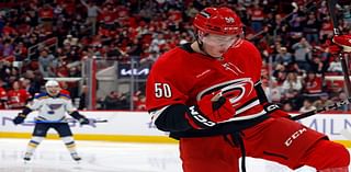 Necas scores twice in 4-point night as Hurricanes beat Blues 4-1