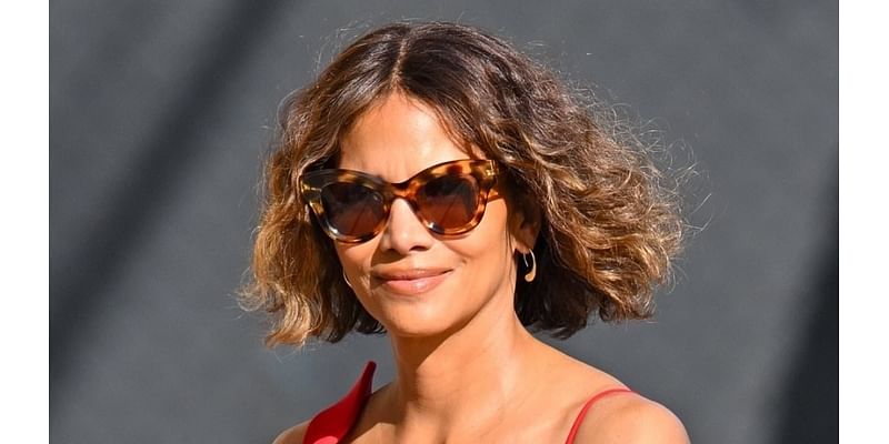 Halle Berry turns heads in bright red midi dress and silver pumps while heading to Jimmy Kimmel Live