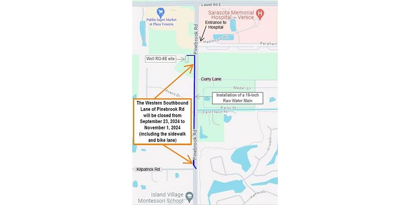 Utilities project to close SB lane of Pinebrook Rd. 9/23