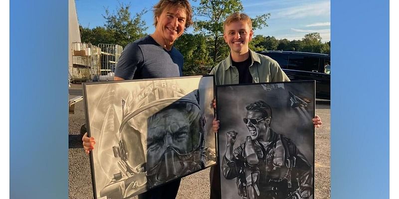 Color blind artist gives Tom Cruise charcoal portrait of the ‘Top Gun’ star