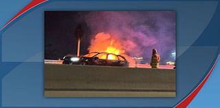 Car on fire after a wreck on Marsha Sharp Fwy Saturday night