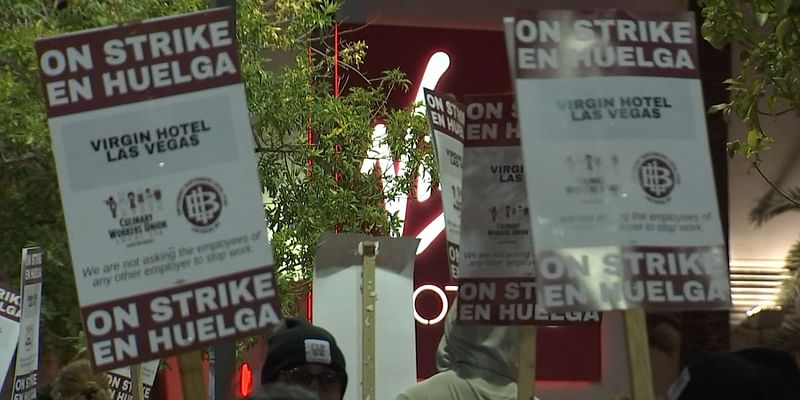 Las Vegas Strip hotel workers picket in solidarity with Virgin Hotels strike