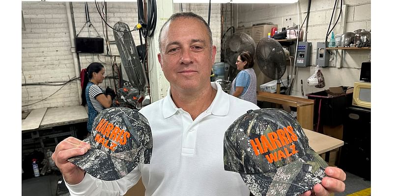 Inside the factory manufacturing Trump and Harris caps that could predict the 2024 presidential race winner