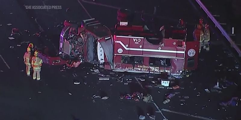 6 firefighters remain hospitalized after truck overturns