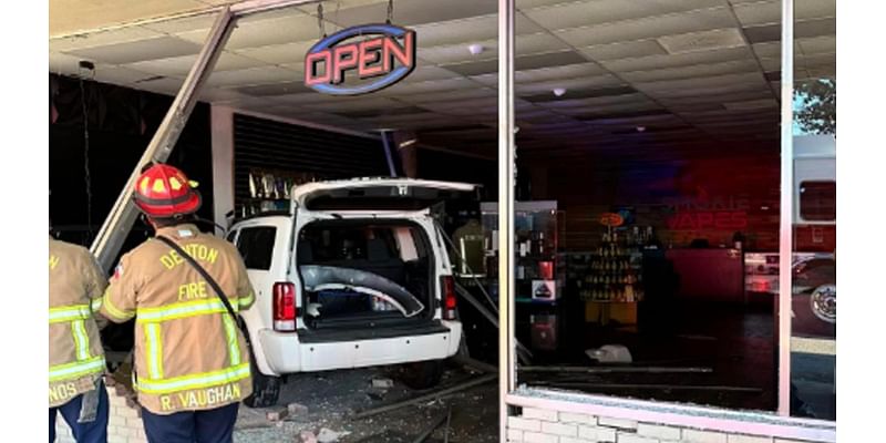 Car crashes into smoke shop, hearing aid store in Denton, officials say