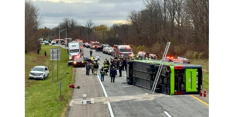 1 person is critically injured as bus overturns on upstate New York highway