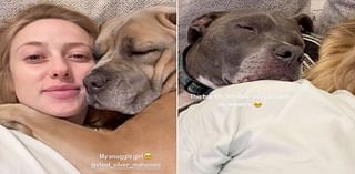 Pregnant Brittany Mahomes Cuddles on the Couch with Dogs Steel and Silver: ‘My Snuggle Girl’