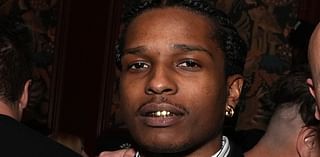 A$AP Rocky shows off his blingy gold grills and looks suave in a slick tuxedo at music bash as he spends night away from Rihanna and their two sons