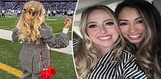 Brittany Mahomes pairs Bottega stripes with bow-tied hair at Chiefs vs. Bills game