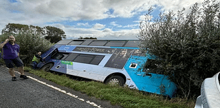 Double decker bus crashes into ditch