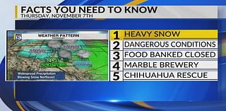 KRQE Newsfeed: Heavy snow, Dangerous conditions, Food bank closed, Marble brewery, Chihuahua rescue