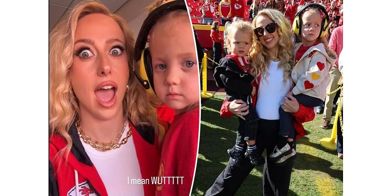 Pregnant Brittany Mahomes rocks $75 windbreaker at Chiefs vs. Broncos game with kids