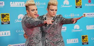 Jedward put on a VERY animated display in matching sequinned suits as they lark about on the red carpet at the star-studded MTV EMAs