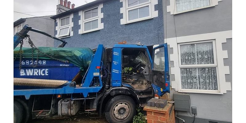 Family reveal horror after a skip lorry crashed through the front of their house killing their cat and leaving them homeless