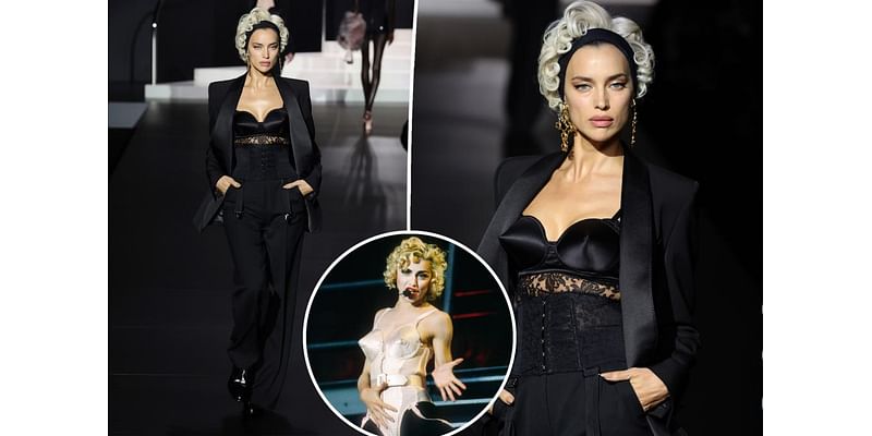 Irina Shayk pays homage to Madonna with cone bra, blond curls during Dolce & Gabbana fashion show in Milan