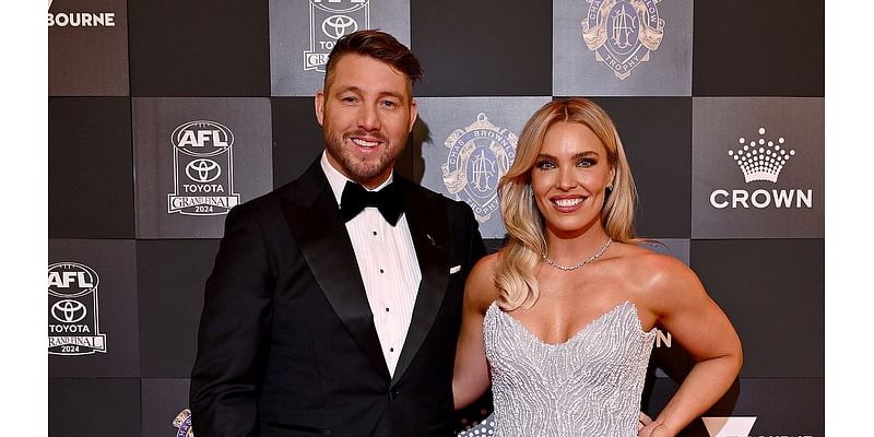 Abbey Holmes stuns in a glistening silver gown as she and Dale Thomas lead arrivals at Brownlow Medal 2024 as AFL's night of nights kicks off at Crown Melbourne