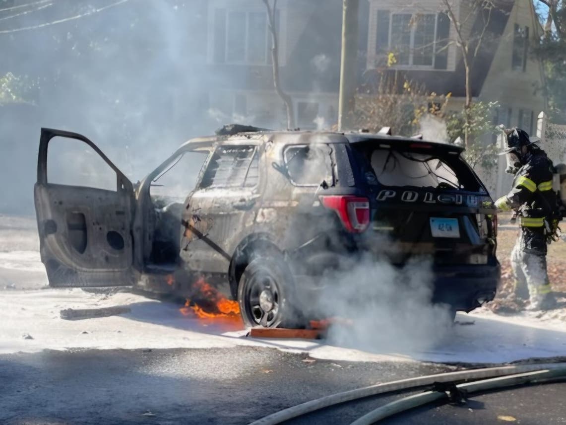 Brush Fire Destroys Police Cruiser In Greenwich: PD