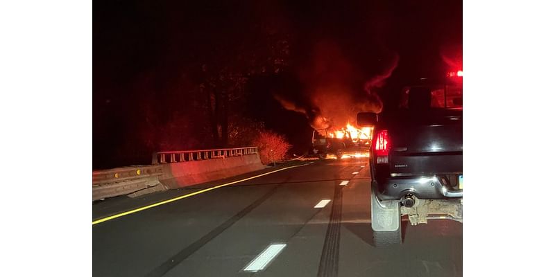 Route 8 shut down in Thomaston after car fire