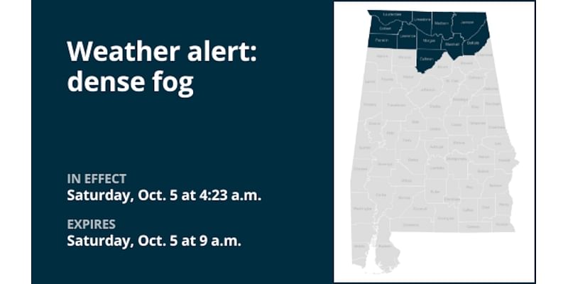 Weather alert for dense fog in North Alabama until Saturday morning