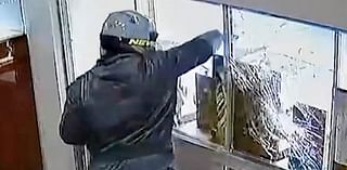 Moment armed robbers stage terrifying £130k daylight jewellery store raid - as police admit one is still on the run