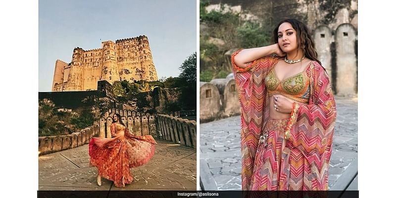 Today's Festive Splendour Is Brought To You By Sonakshi Sinha In A Printed Lehenga With A Shrug