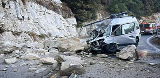 Man recovers after rockslide in California mountains slams into his van