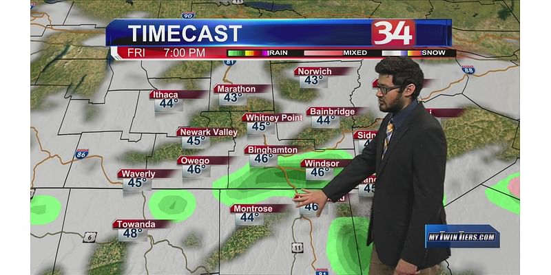 Partly to mostly cloudy skies throughout the day with passing showers in the afternoon