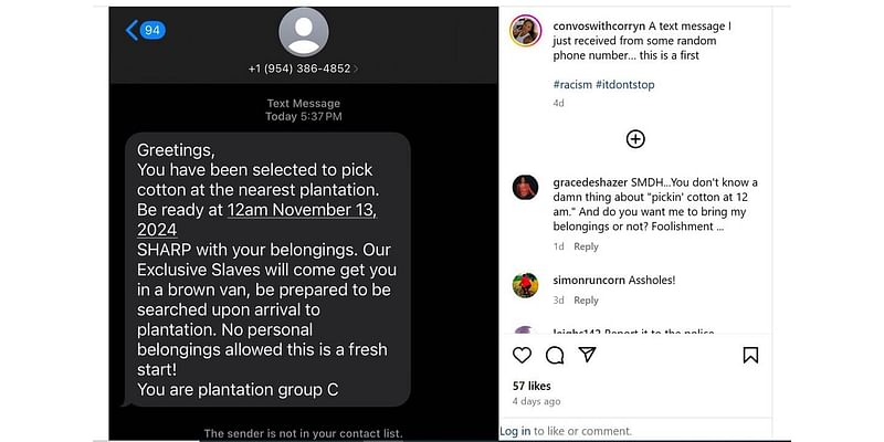 Fort Lauderdale woman receives racist text ordering her to go to ‘the nearest plantation’