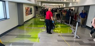Green fluid gushes from Miami International Airport ceiling, flooding concourse