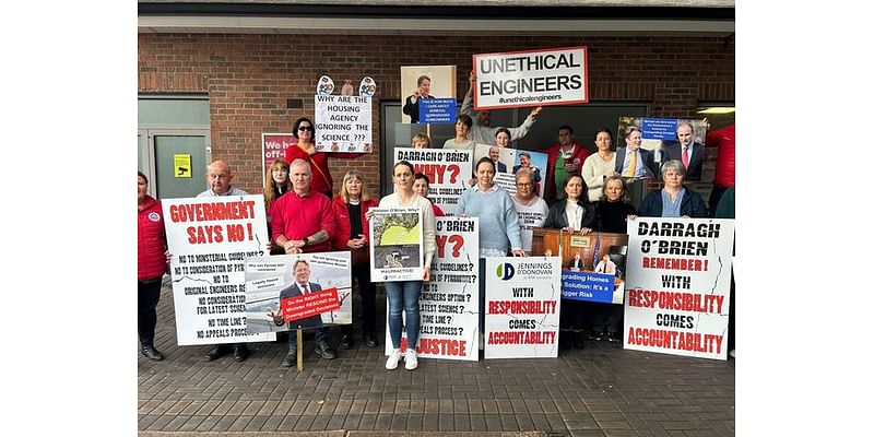 Protest at Department of Housing over ‘flawed’ remediation decisions in defective concrete crisis