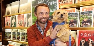 James Middleton wraps up warm in a suede jacket as he poses with therapy dogs for Chelsea Dog Day