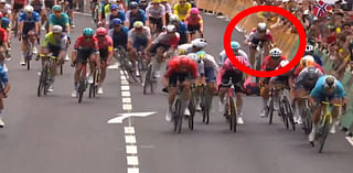 Incredible moment Tour de France star BUNNY HOPS over rival after terrifying crash at 40 miles per hour