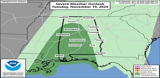 A few strong storms possible in Alabama on Tuesday