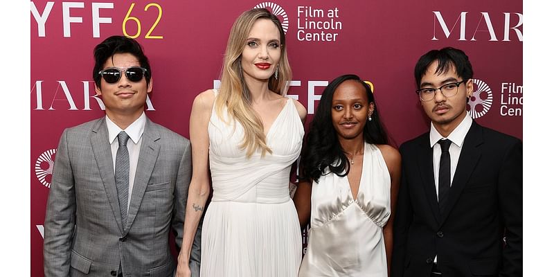 Angelina Jolie brings daughter Zahara and sons Maddox and Pax for a stylish appearance at Maria premiere during the New York Film Festival