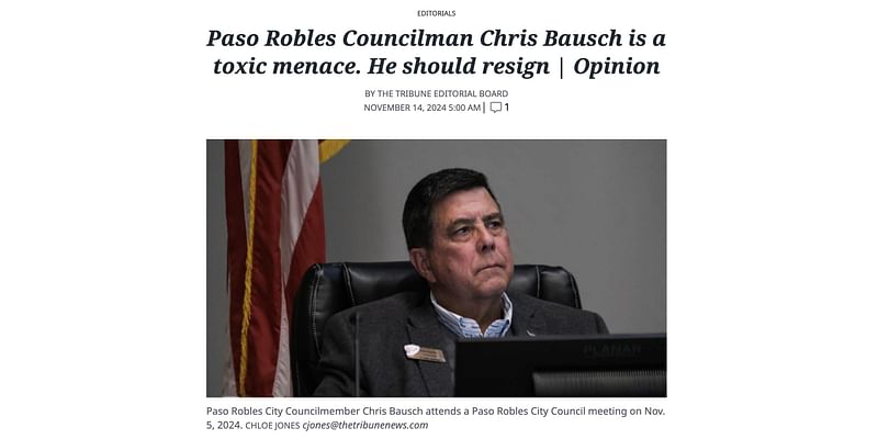 County newspaper calls for resignation of Paso Robles city councilman