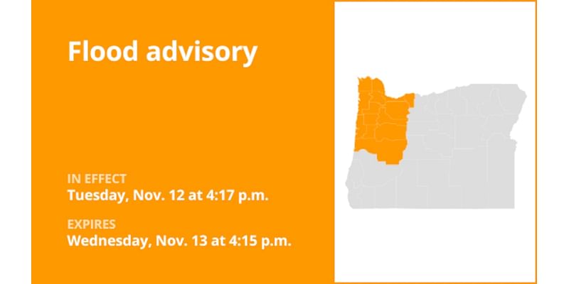 Flood advisory issued for Oregon until early Wednesday evening