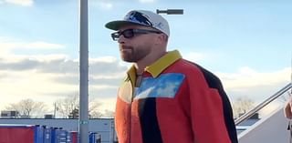 Travis Kelce Lands in Buffalo in Bold Multi-Colored Jacket Ahead of Chiefs Game Against Bills