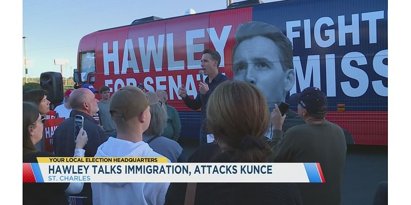 Hawley wraps up bus tour, hammers opponent on immigration