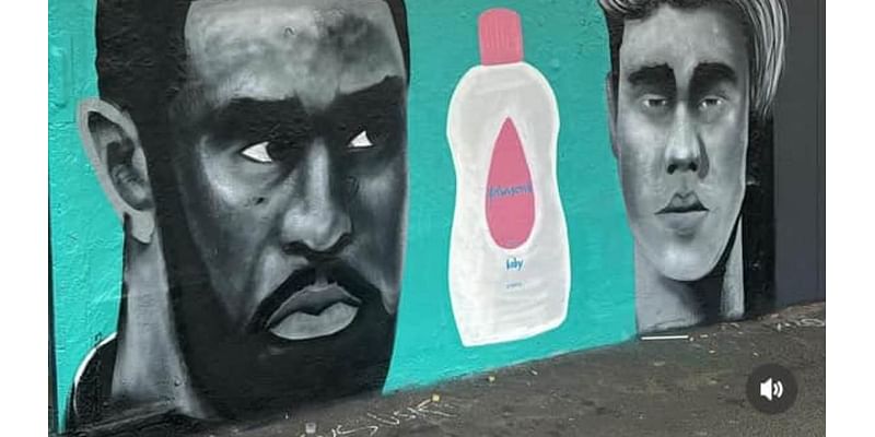 Why a mural of Sean 'Diddy' Combs and Justin Bieber outside a tobacconist has enraged Aussies - forcing the owner to take drastic action