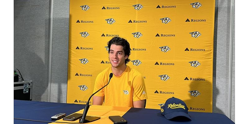 Luke Evangelista on pace of Nashville Predators practice, chemistry with Philip Tomasino