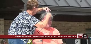 Superintendent shaves his head at Palmer Fall Festival