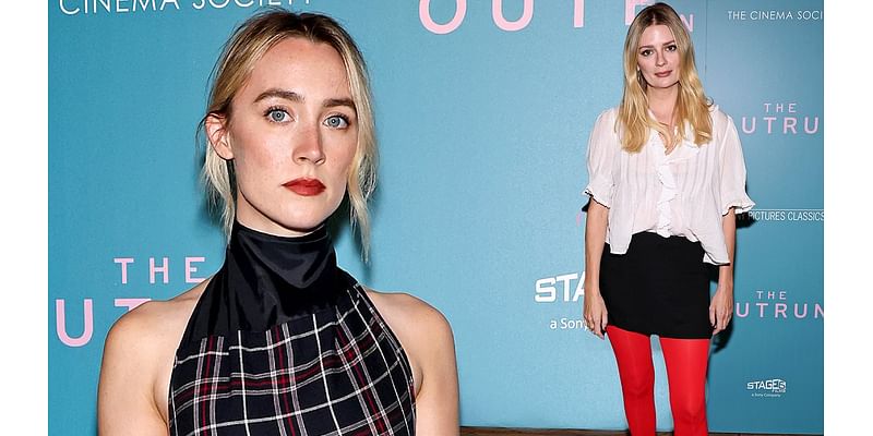 Saoirse Ronan dons tartan turtleneck dress for The Outrun screening in NYC attended by fellow former child star Mischa Barton