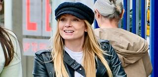 Downton Abbey star Joanne Froggatt shows she is not too posh to push as she takes her newborn baby for a stroll after giving birth earlier this month