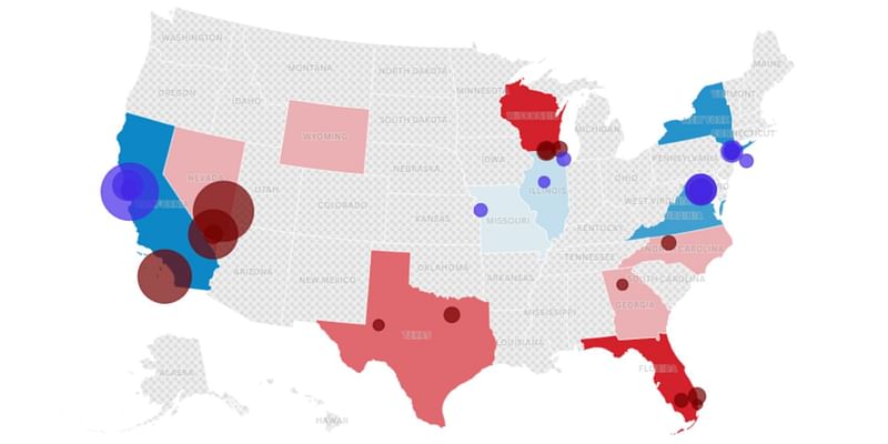 Map Shows Where Harris, Trump Campaign Donations Came From