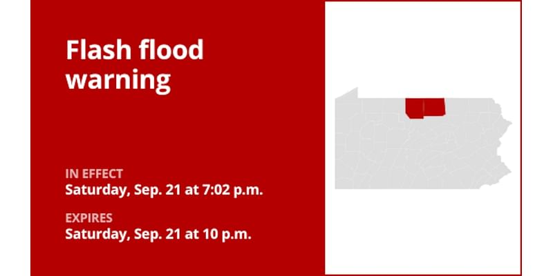 Flash flood warning affecting Potter and Tioga counties Saturday night